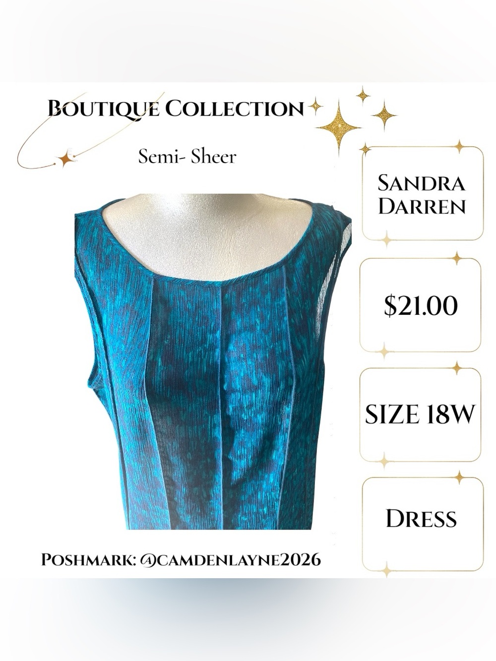Sandra Darren Teal Blue Maxi Dress - Picture 6 of 6